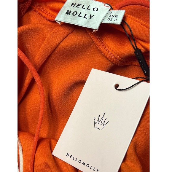 Hello‎ Molly Dress Large Orange One-Shoulder Midi Fitted Slit Padded Bust Bold - Picture 11 of 15